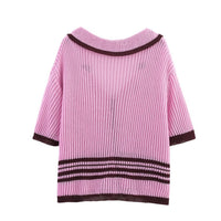 Neve | Knit Cardigan Pink Brown Striped Button Up