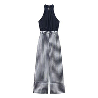 Isla | Striped Wide Leg Jumpsuit Navy White Halter Neck