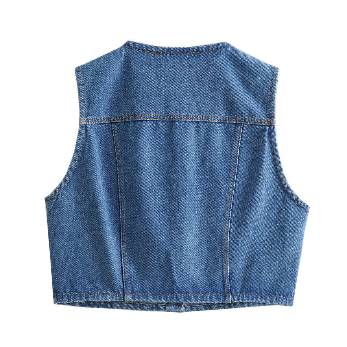Nola | Cropped Denim Vest Blue Button Front Pockets