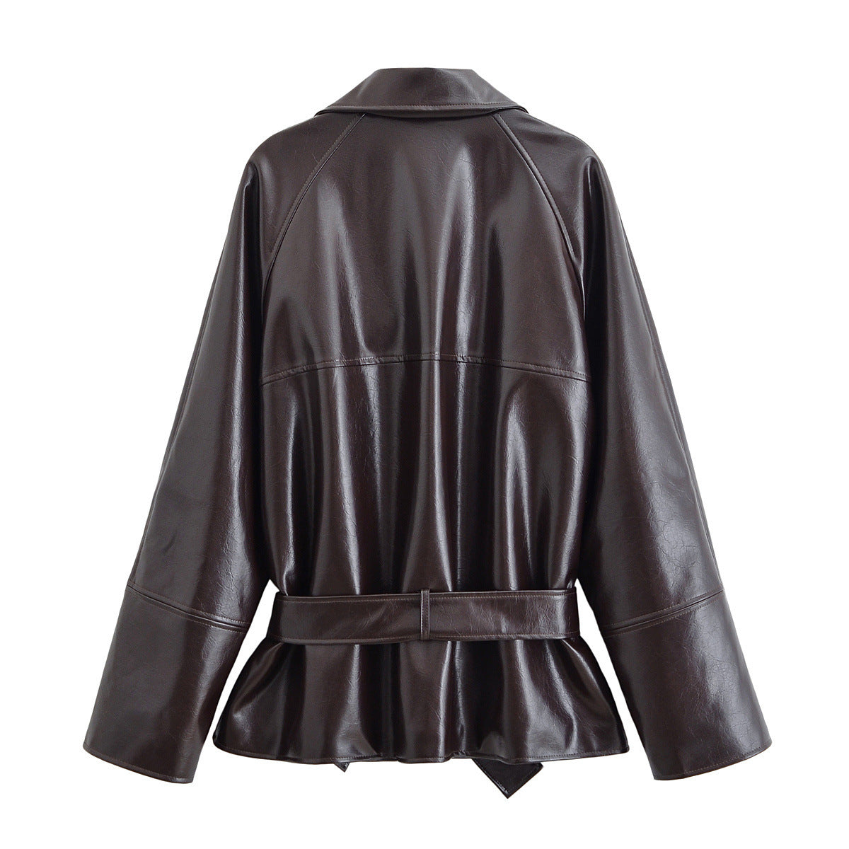 Elodie | Oversized Faux Leather Trench Coat Brown Belted