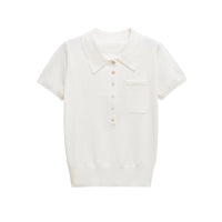 Aria | Knit Polo Shirt Cream Short Sleeve Collared