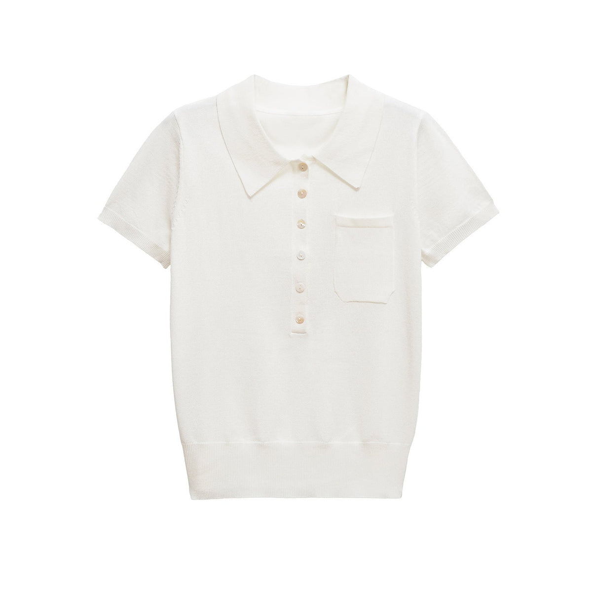 Aria | Knit Polo Shirt Cream Short Sleeve Collared