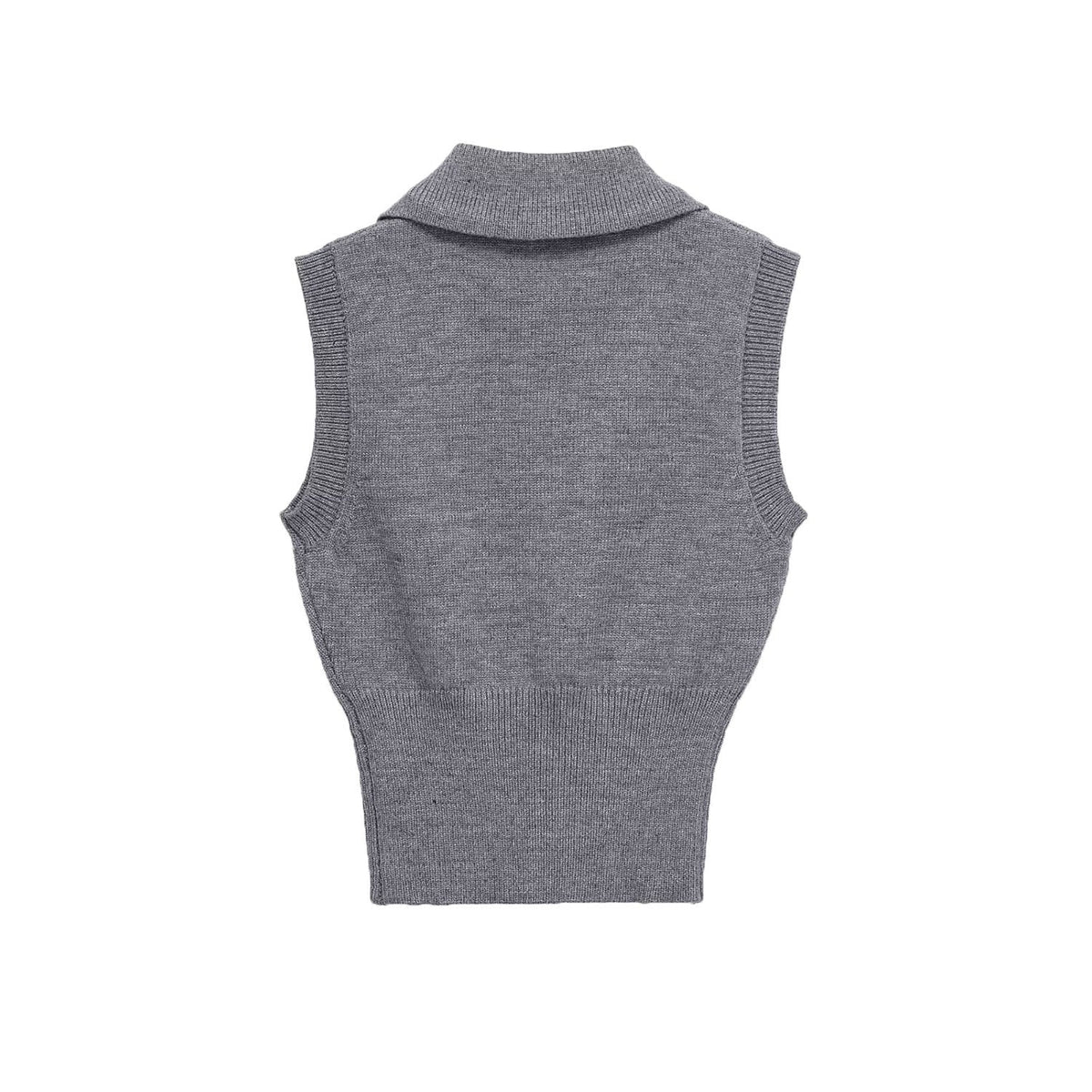 Vera | Knit Sweater Vest Collared Gray Mock Neck