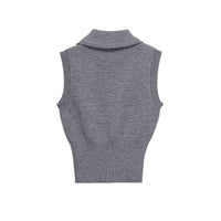Vera | Knit Sweater Vest Collared Gray Mock Neck