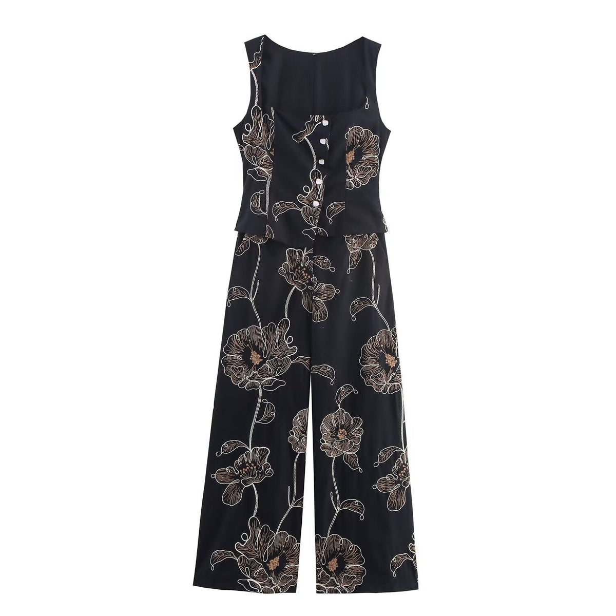 Iris | Floral Jumpsuit Black Wide Leg Sleeveless