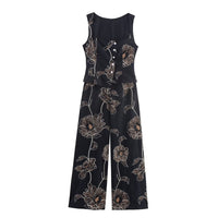 Iris | Floral Jumpsuit Black Wide Leg Sleeveless