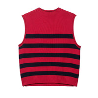 Vera | Striped Knit Sweater Vest Red Black Side Button