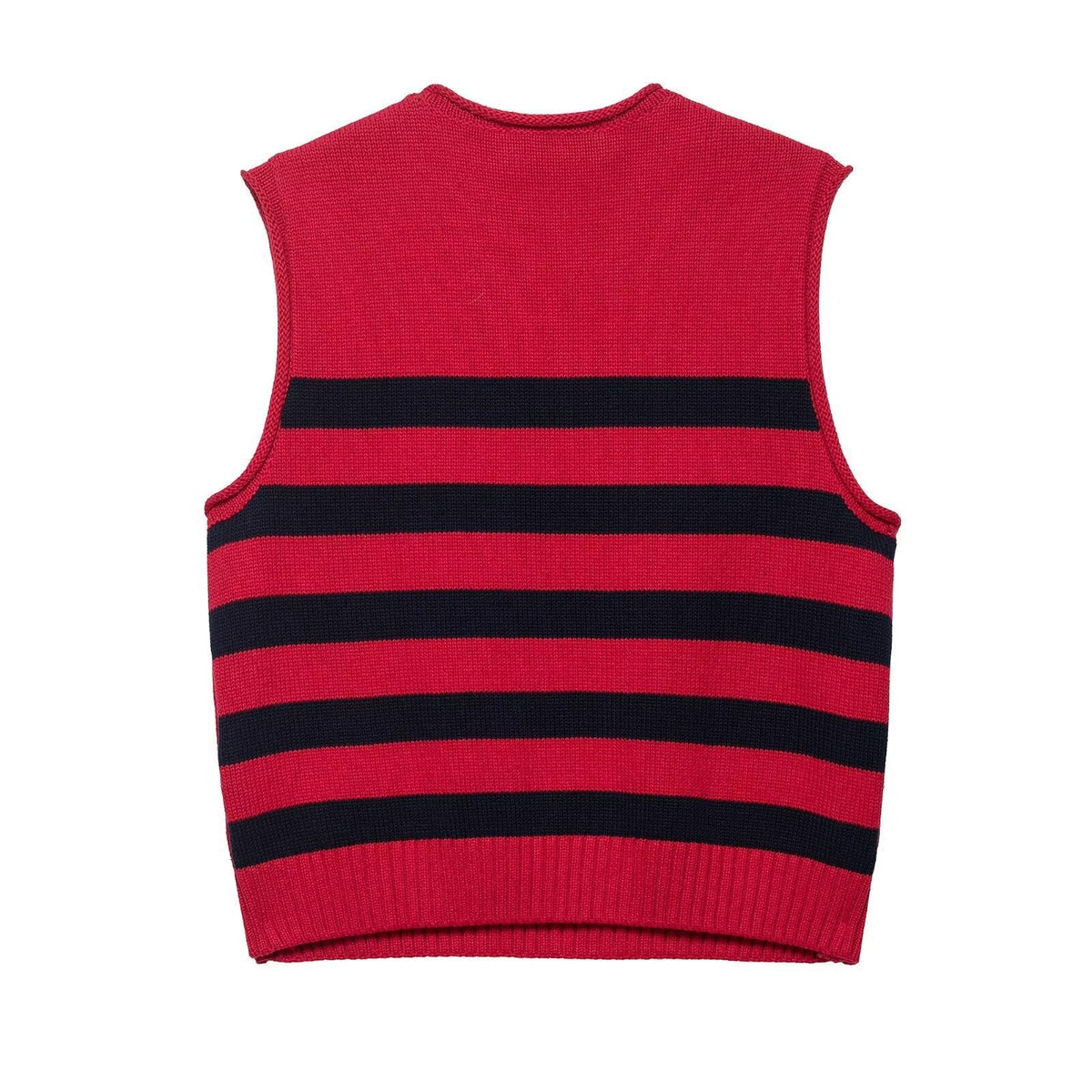 Vera | Striped Knit Sweater Vest Red Black Side Button