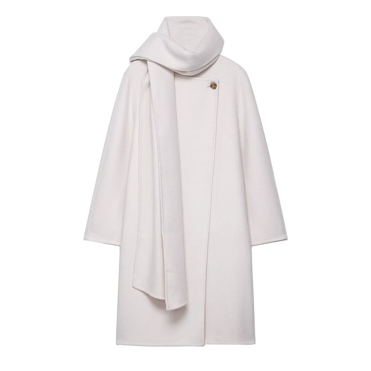 Vera | Wool Long Coat Cream Hooded Scarf Collar