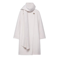Vera | Wool Long Coat Cream Hooded Scarf Collar