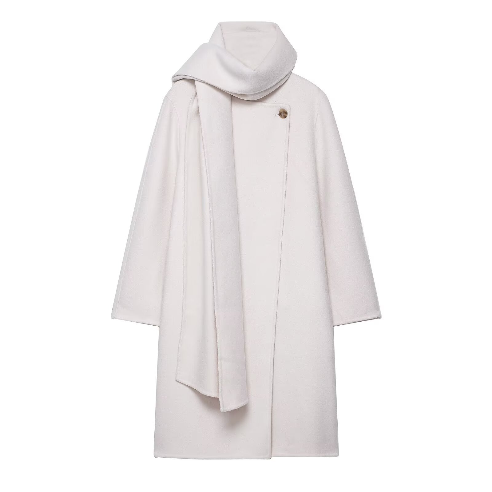 Vera | Wool Long Coat Cream Hooded Scarf Collar