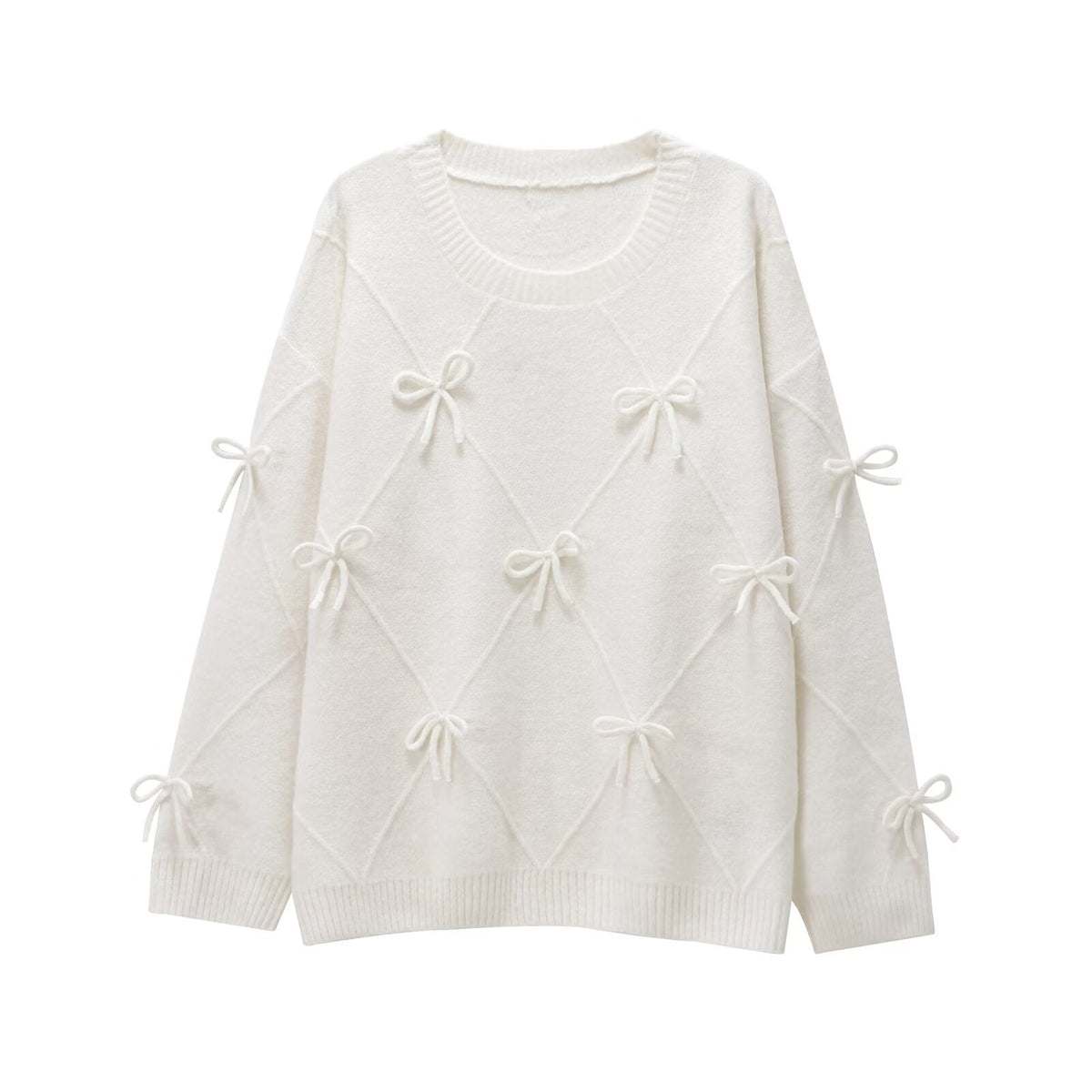 Alma | Bow Detail Knit Sweater Gray Crew Neck