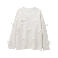 Alma | Bow Detail Knit Sweater Gray Crew Neck