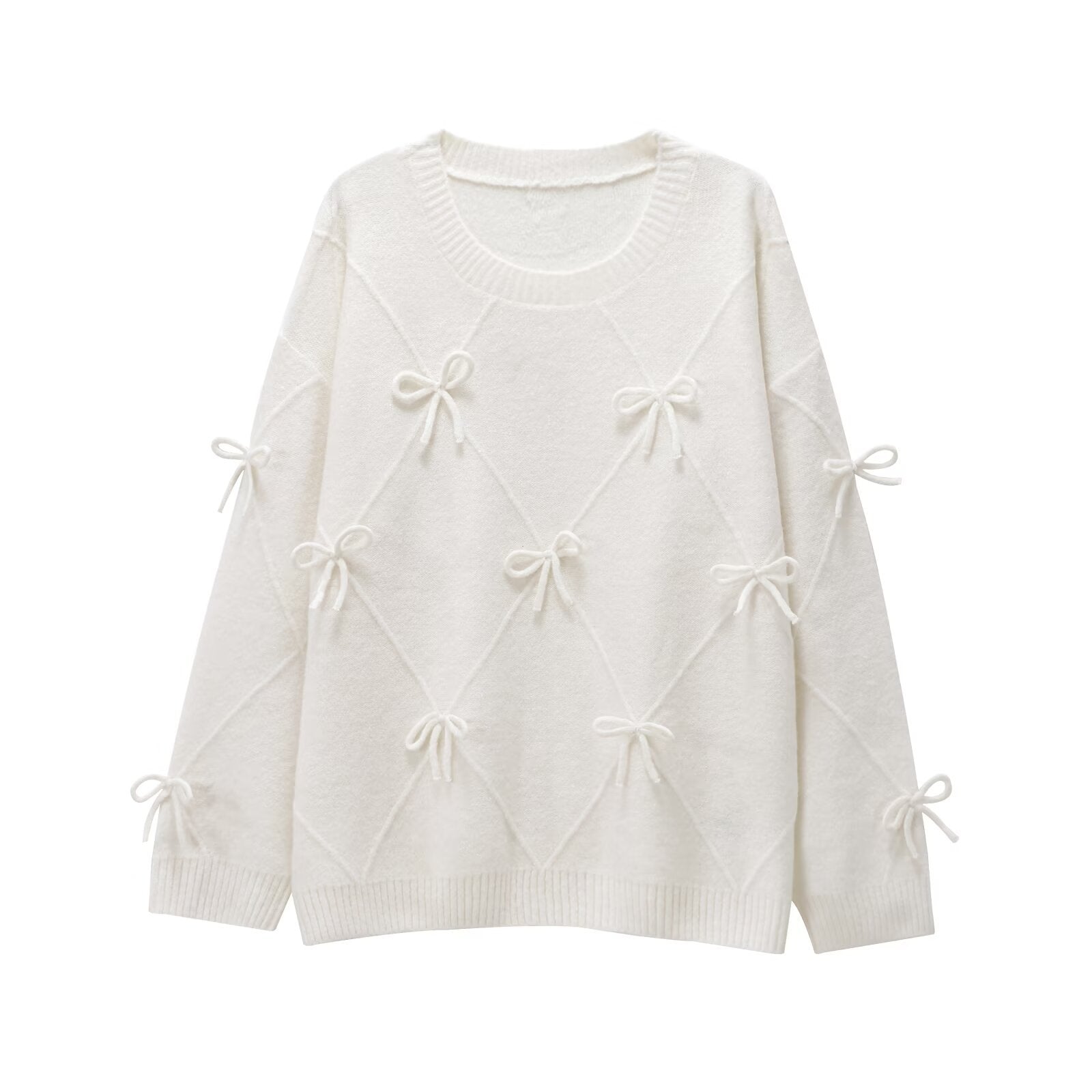 Alma | Bow Detail Knit Sweater Gray Crew Neck