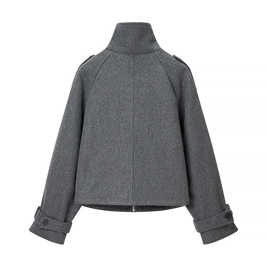 Vera | Wool Short Jacket Gray Button Up Collar