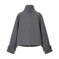Vera | Wool Short Jacket Gray Button Up Collar