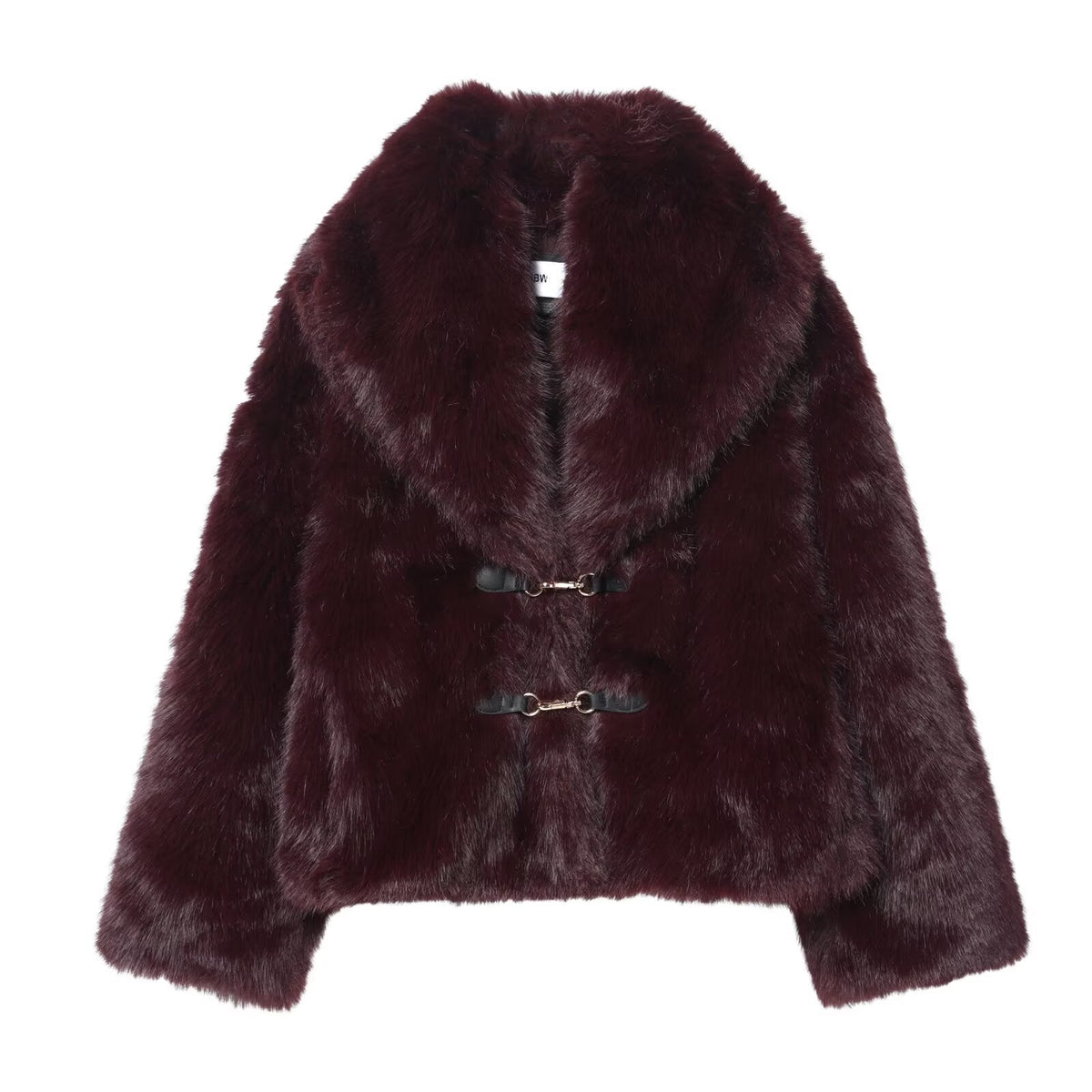 Vera | Faux Fur Coat Burgundy Hook Closure Cropped