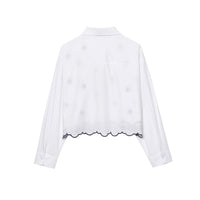 Iris | Cropped Embroidered Lace Blouse White Long Sleeve