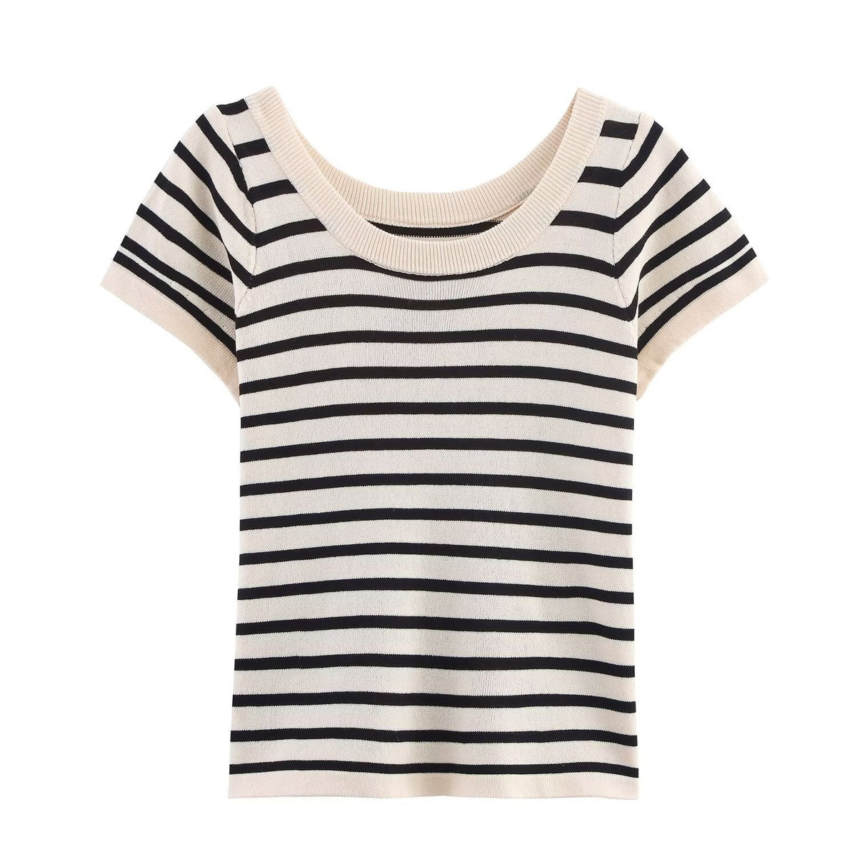 Aria | Striped Crew Neck T Shirt Black White Short Sleeve