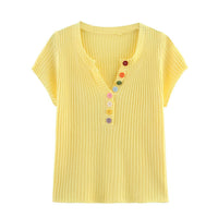 Vera | Ribbed Knit Top Black Colorful Buttons