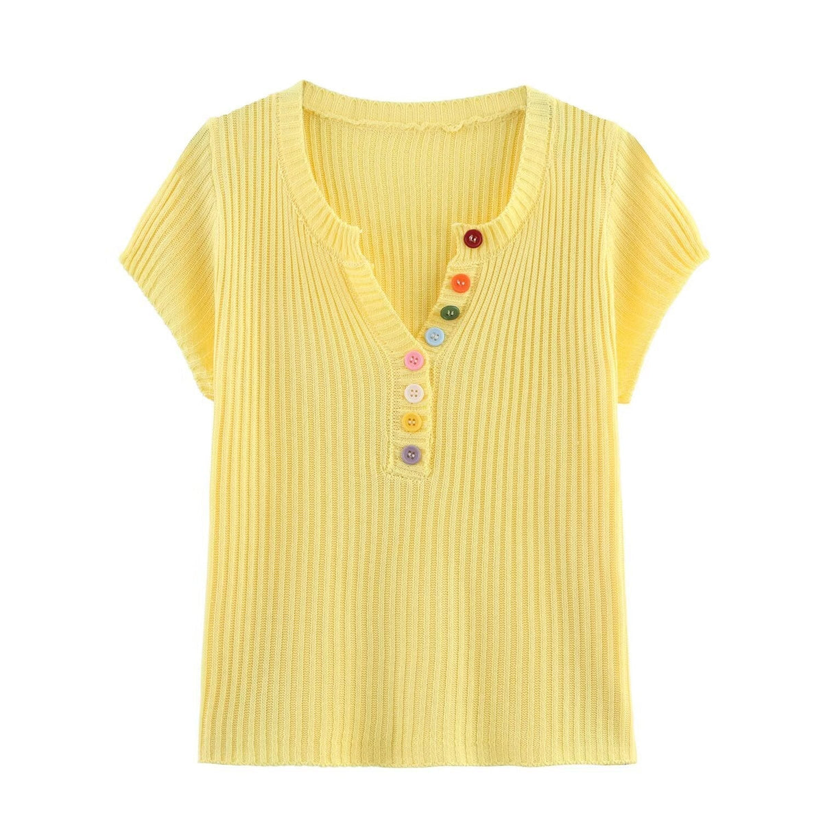Vera | Ribbed Knit Top Black Colorful Buttons