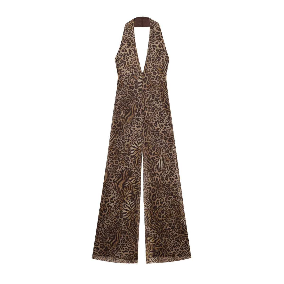 Ines | Wide Leg Jumpsuit Leopard Print Brown Halter