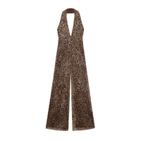 Ines | Wide Leg Jumpsuit Leopard Print Brown Halter