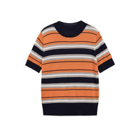 Neve | Striped Knit Top Light Blue Short Sleeve Crew Neck