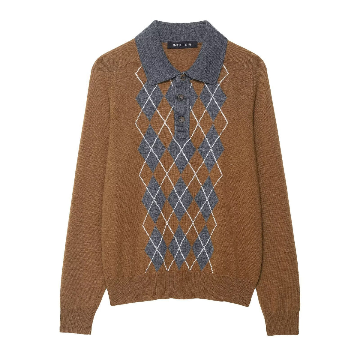 Vera | Argyle Sweater Brown Collared Knit Polo Gray