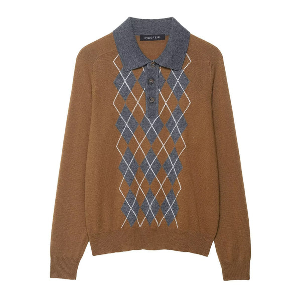 Vera | Argyle Sweater Brown Collared Knit Polo Gray