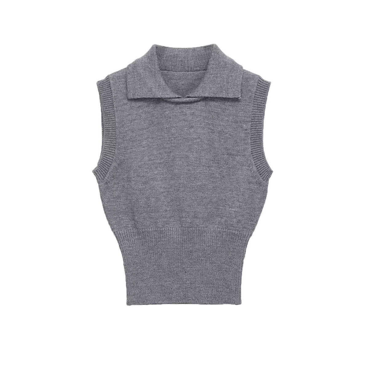 Vera | Knit Sweater Vest Collared Gray Mock Neck
