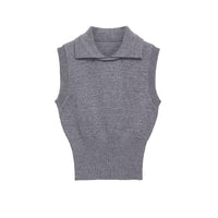Vera | Knit Sweater Vest Collared Gray Mock Neck