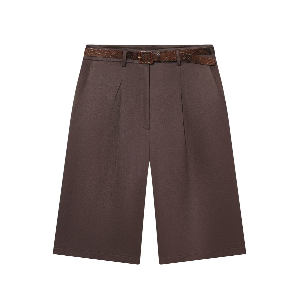 Elora | Tailored Bermuda Shorts Brown Pleated Belt
