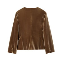 Vera | Velvet Tailored Matching Set Brown Wide Leg