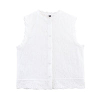 Vera | Sleeveless Lace Cardigan White Eyelet Button Front