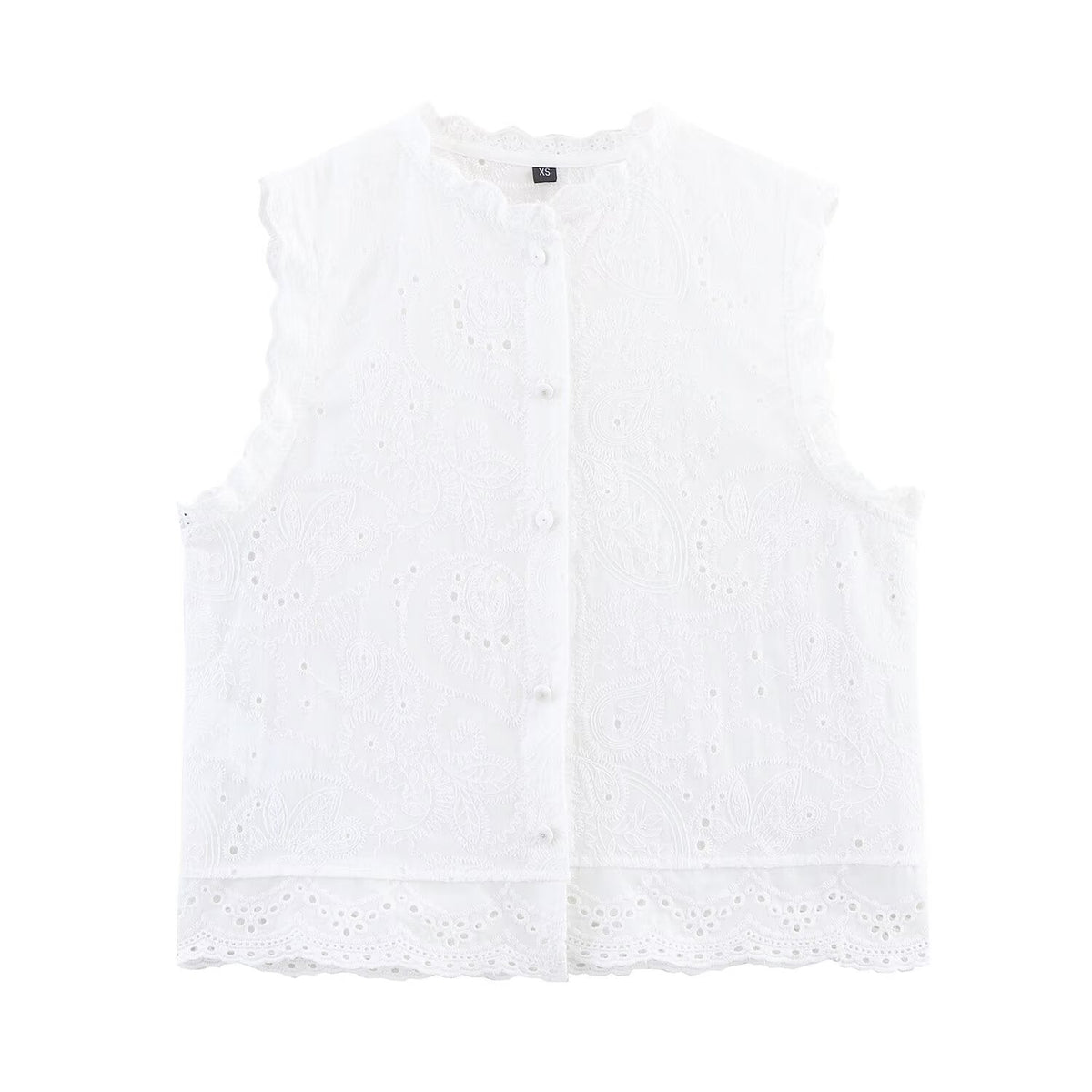 Vera | Sleeveless Lace Cardigan White Eyelet Button Front