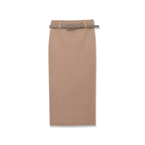Vera | Midi Skirt Beige Belted Knit