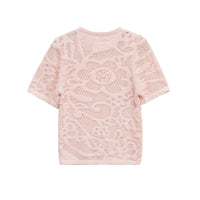 Vera | Knit T Shirt Pink Floral Textured Crew Neck