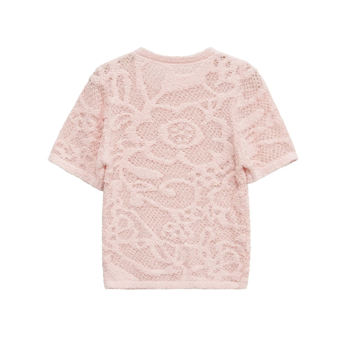 Vera | Knit T Shirt Pink Floral Textured Crew Neck