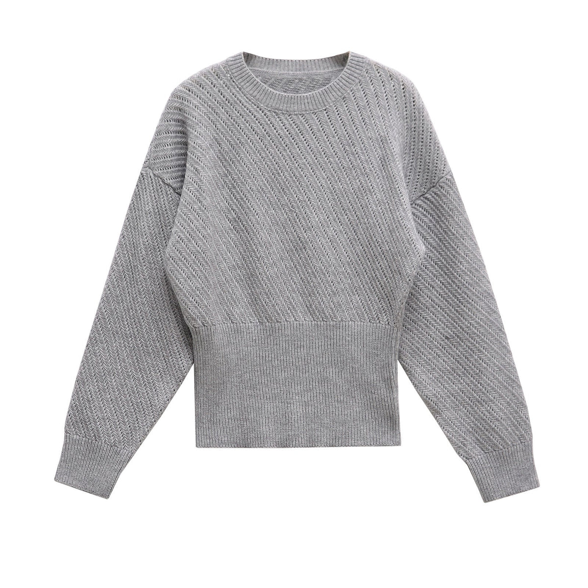 Neve | Oversized Textured Knit Sweater Gray Crew Neck