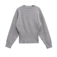 Neve | Oversized Textured Knit Sweater Gray Crew Neck