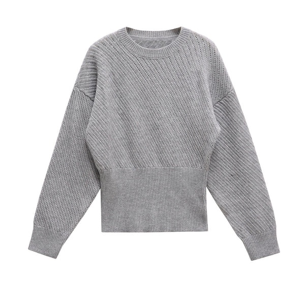 Neve | Oversized Textured Knit Sweater Gray Crew Neck