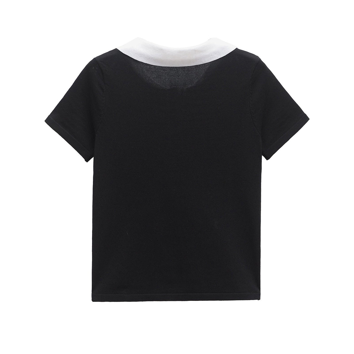 Aria | Preppy Collared Polo Top Black White Trim Button Detail