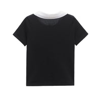 Aria | Preppy Collared Polo Top Black White Trim Button Detail