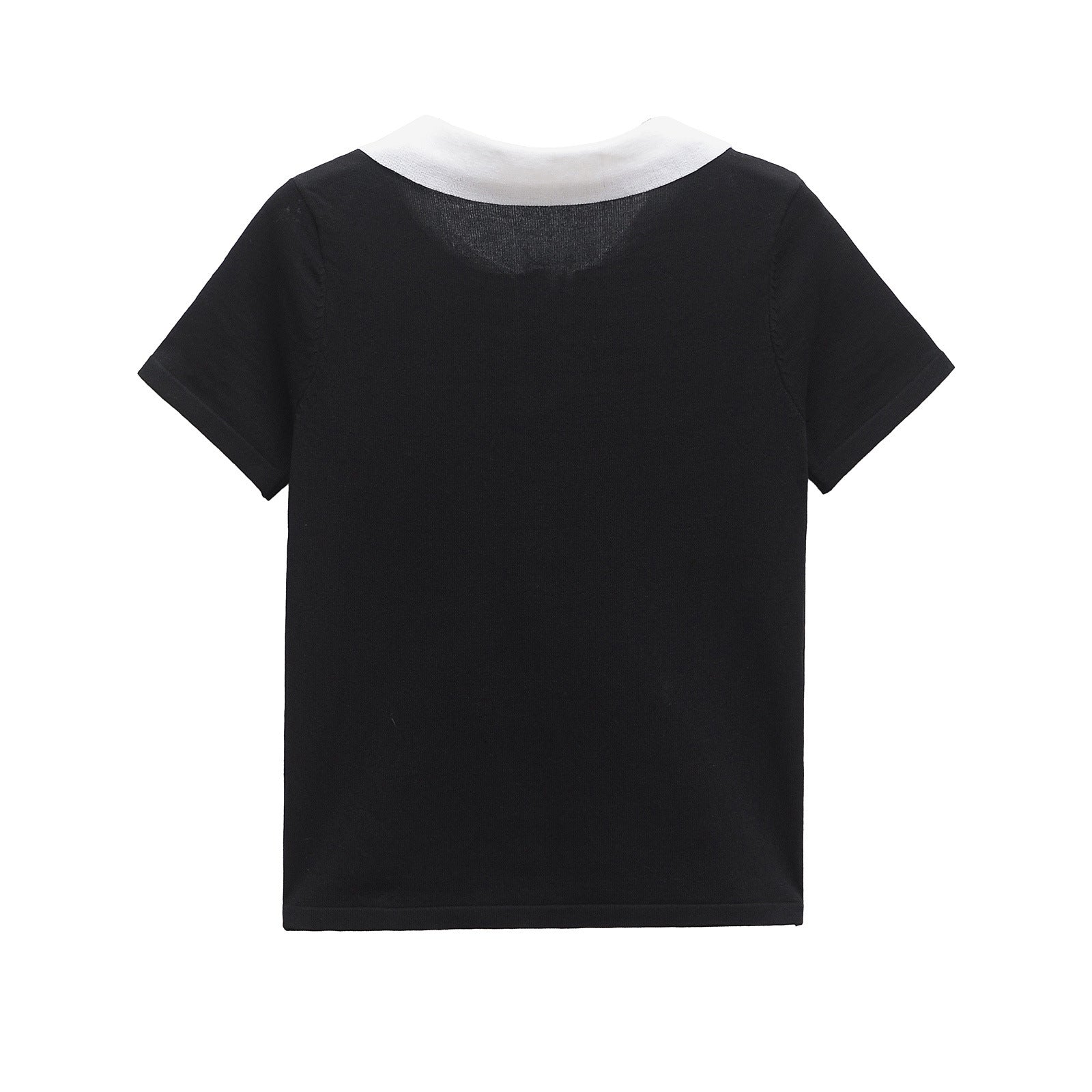 Aria | Preppy Collared Polo Top Black White Trim Button Detail