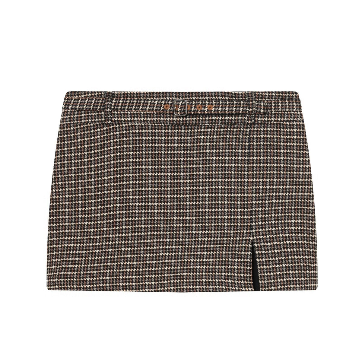 Alma | Houndstooth Cropped Shirt Skirt Set Brown