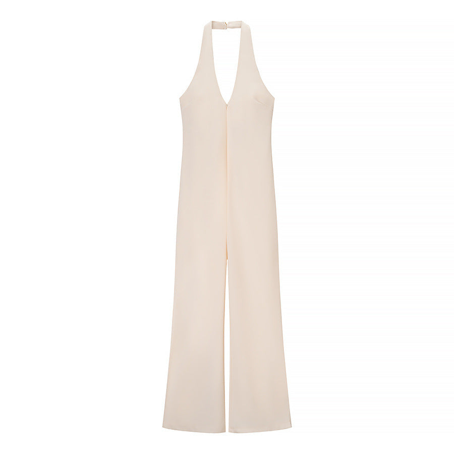 Nola | Halter Jumpsuit Cream Wide Leg Sleeveless