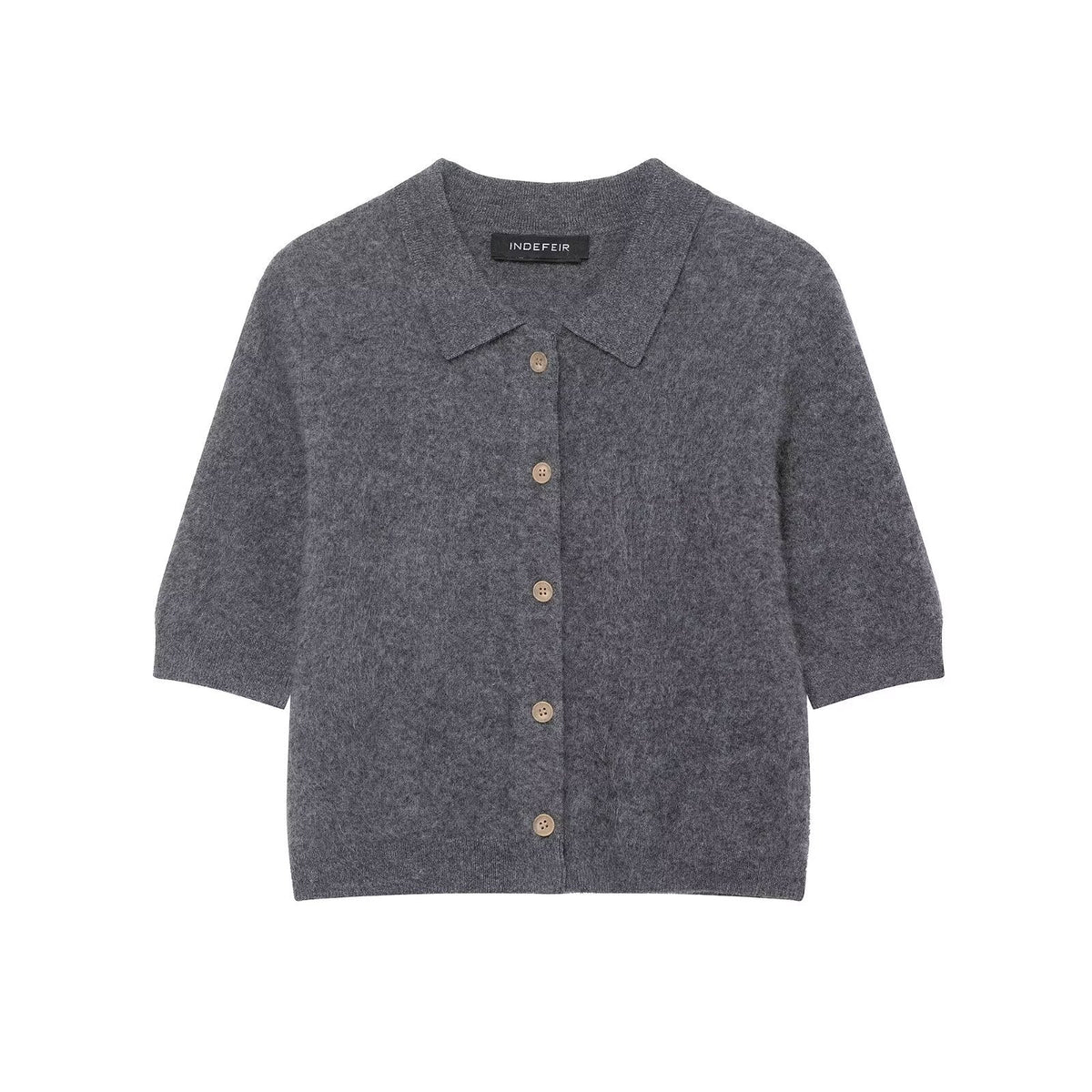 Isla | Knit Polo Cardigan Short Sleeve Gray Button Up