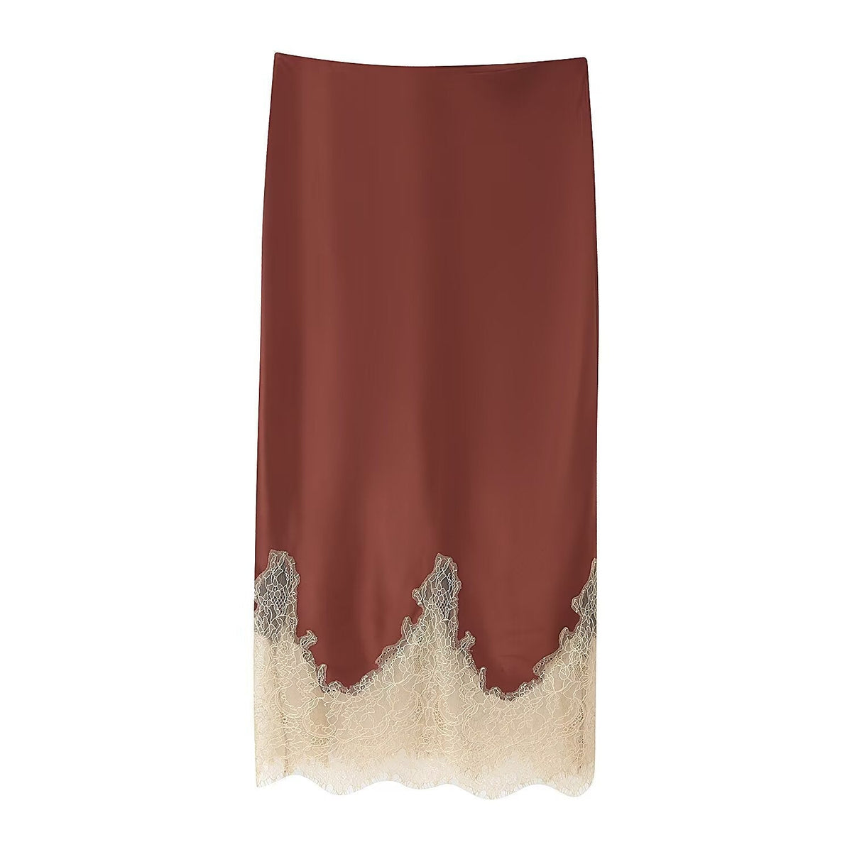Neve | Lace Trim Midi Skirt Burgundy Cream