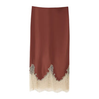 Neve | Lace Trim Midi Skirt Burgundy Cream